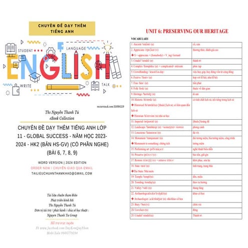 CHUYÊN ĐỀ DẠY THÊM TIẾNG ANH LỚP 11 - GLOBAL SUCCESS - NĂM HỌC 2023-2024 - HK...
