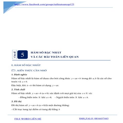 chuyên đề hàm số và parabol toán 9 ôn thi vào 10.