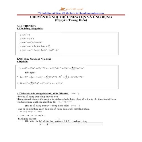 Chuyên đề nhị thức newton và ứng dụng