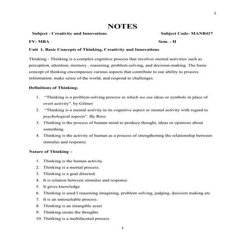 Creativity and Innovations -FY - II sem.