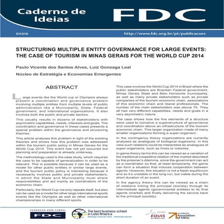 Structuring multiple entity governance for large events: the case of tourism ...