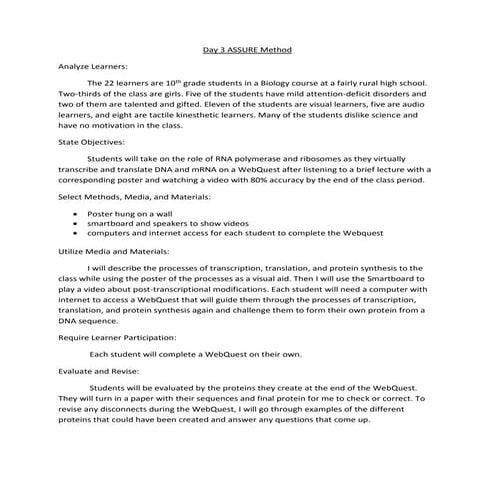 Ci 350 day 3 assure method