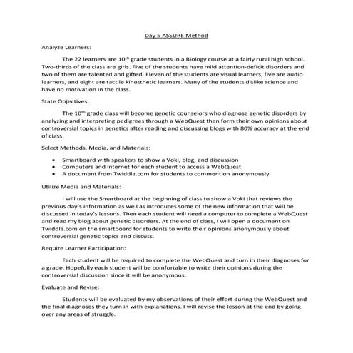 Ci 350 day 5 assure method