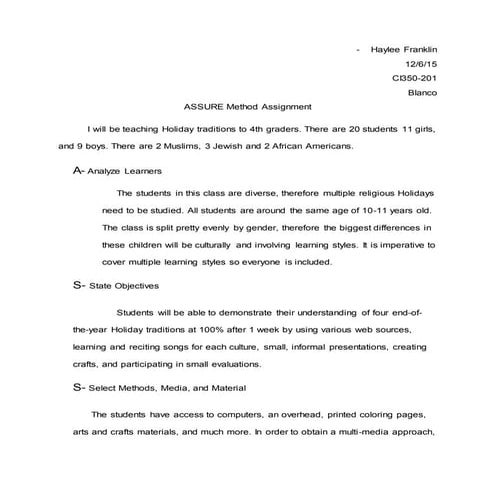 Updated Assure Method Assignment 