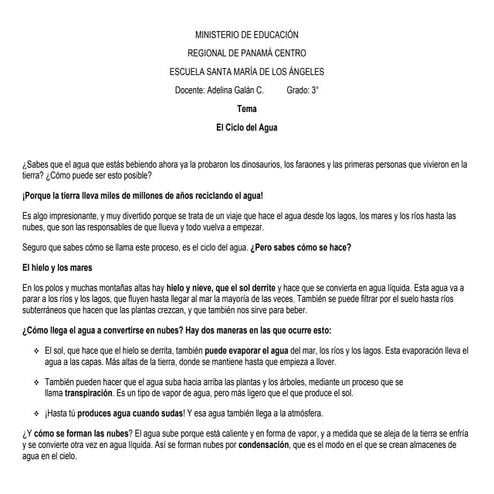 EL CICLO DEL AGUA PARA TERCERO DE PRIMARIA