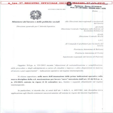 Jobs act: Circolare maxi sanzione 2015