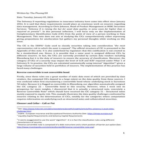 Solvency II - CIC Reflection