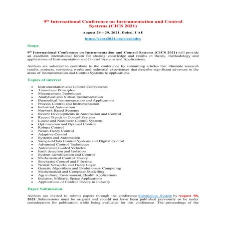 Call for papers - 9 th International Conference on Instrumentation and Contro...