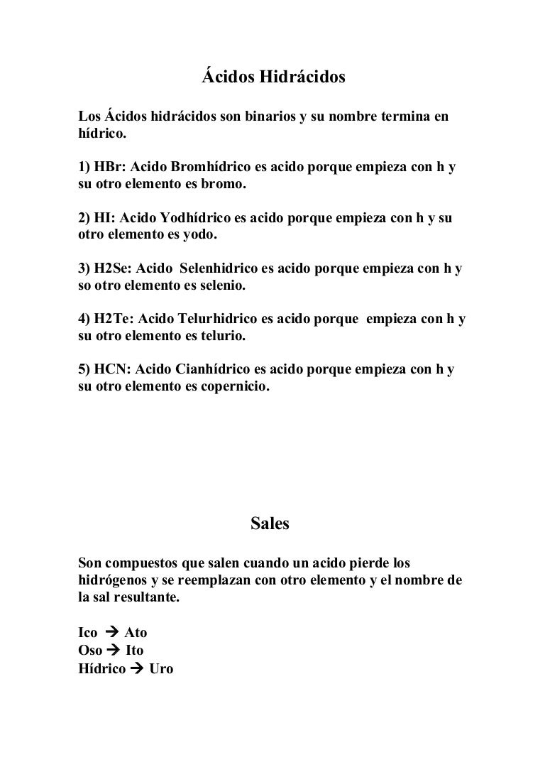 Acidos Hidracidos Y Sales
