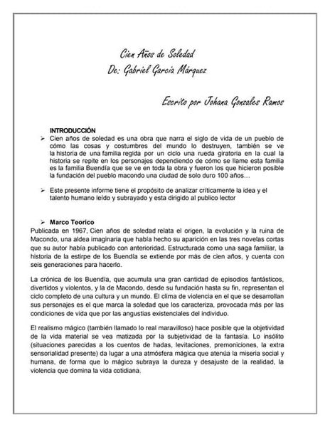 Argumento De Cien Años De Soledad Por Capítulos RESUMEN DE CIEN AÑOS DE SOLEDAD POR PAGINAS