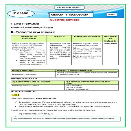 Sesiones de Ciencia y Tecnología del segundo grado 2017 | PDF