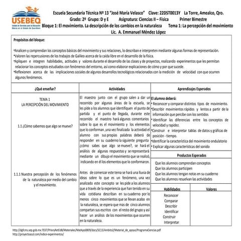 Ciencias II  Boloque1 El Movimiento. La Descripción De...