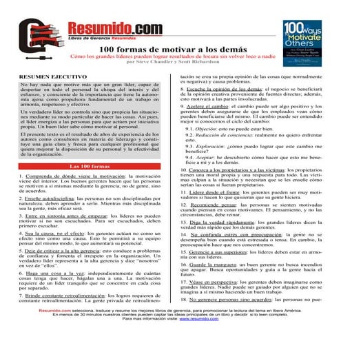 Cien formas de motivar a los demas (resumido)