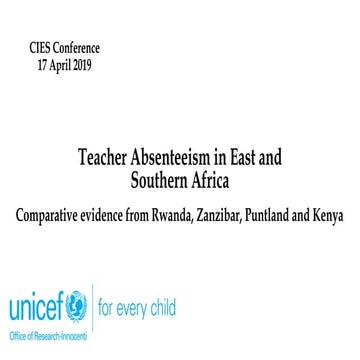 Teacher Absenteeism in East and Southern Africa