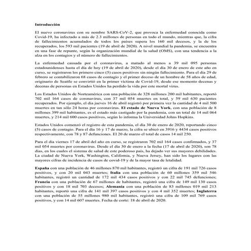 Cifras covid 19 marzo a 19 abril 2020