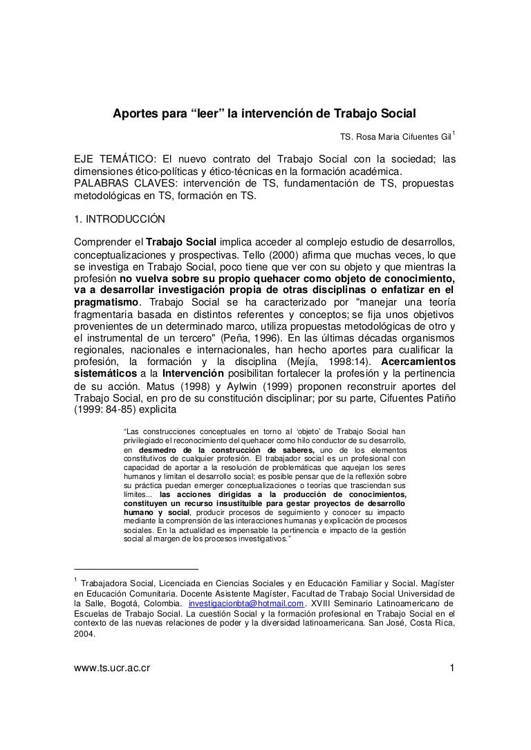 Cifuentes La Intervencion Del Trabajo Social