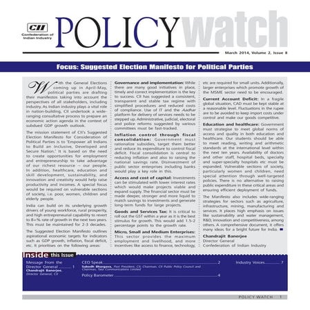 CII Policy Watch on Election Manifesto for Consideration of Political Parties