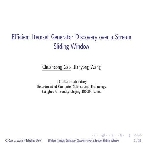 CIKM 2009 - Efficient itemset generator discovery over a stream sliding window