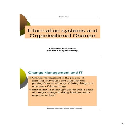 CIMA- Lecture10(Information systems and Organisational Change)