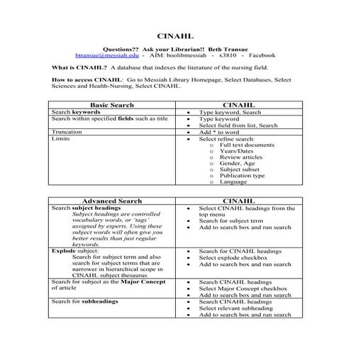 CINAHL Tip Sheet