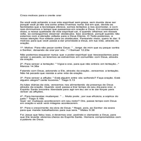 Cinco motivos para o crente orar | DOC