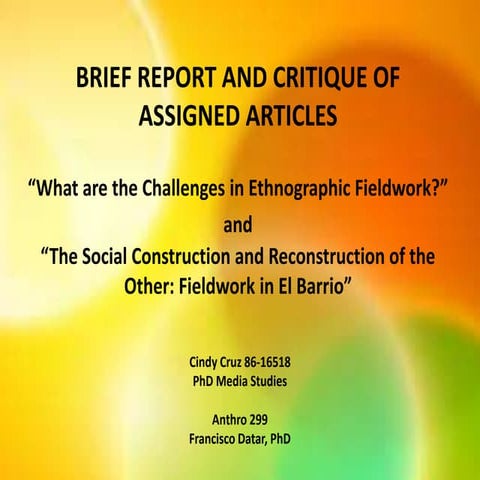Cindy Cruz 86 16518 - Brief Report and Critique of Assigned Articles 7 and 8 - February 7, 2015