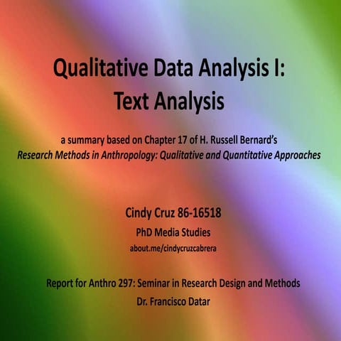 Qualitative Data Analysis I: Text Analysis