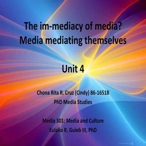 Cindy Cruz - The Im-mediacy of Media: Media Mediating Themselves