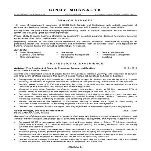 Moskalyk, C (Resume) Branch Manager