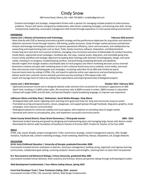 Cindy Snow resume