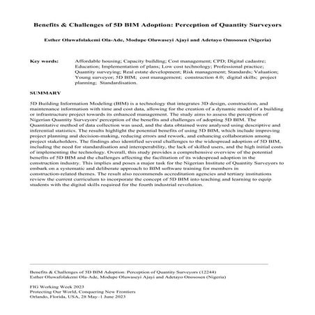Implementing 5D BIM for Quantity Surveying and Cost Estimation | PDF