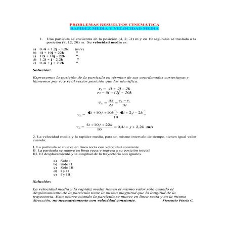 Cinematica Nivel Cero Problemas Resueltos Y Propuestos