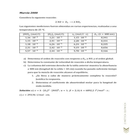 Enunciado de problemas de cinética química