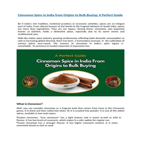 Cinnamon Spice in India from Origins to Bulk Buying A Perfect Guide