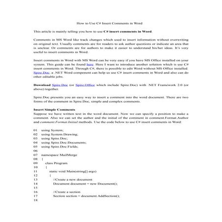 C# insert comments in word