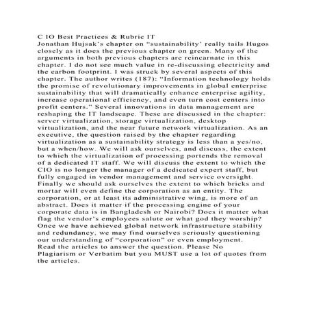 C IO Best Practices & Rubric ITJonathan Hujsak’s chapter on susta.docx