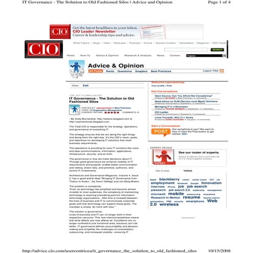 IT Governance - The Solution To Old Fashioned Silos - Andy Blumenthal