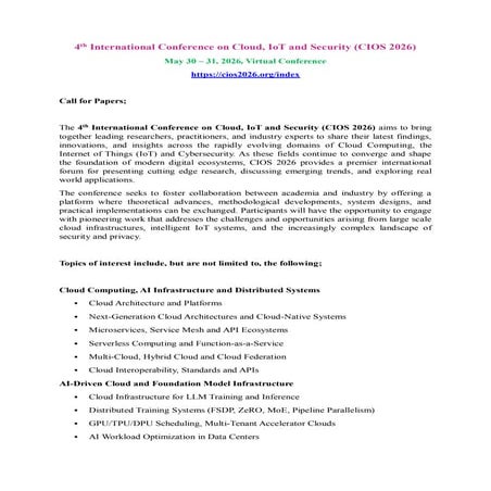 Call for Research Papers!!! 4th International Conference on Cloud, IoT ...