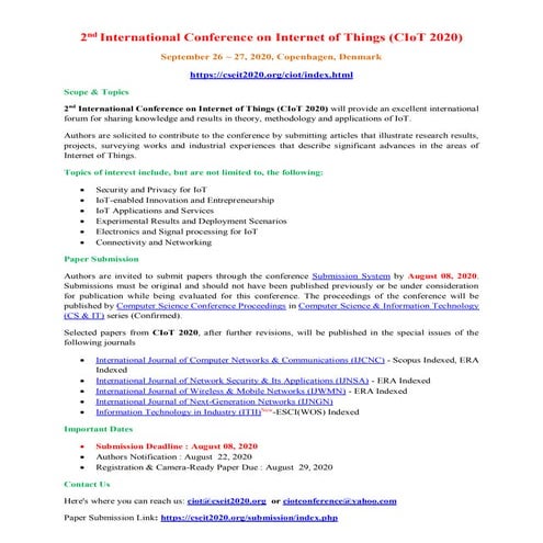Call for Papers - 4th International Conference on Internet of Things ...