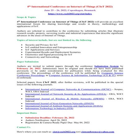 Call for Papers - 4th International Conference on Internet of Things ...
