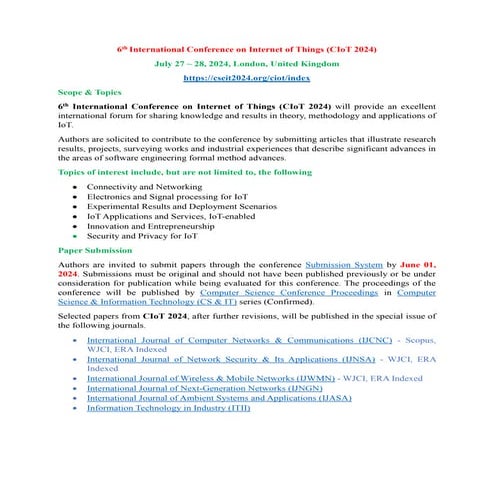 Call for Articles - 6th International Conference on Internet of Things ...