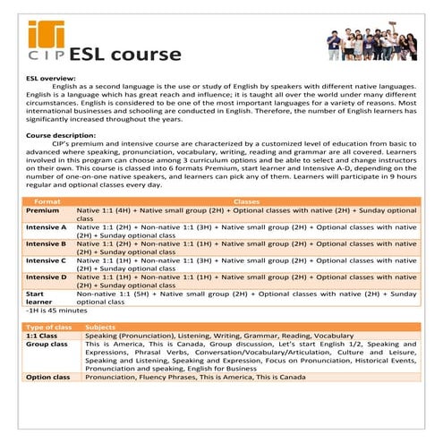 CIP - ESL courses information