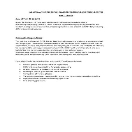 Cipet industrial visit report