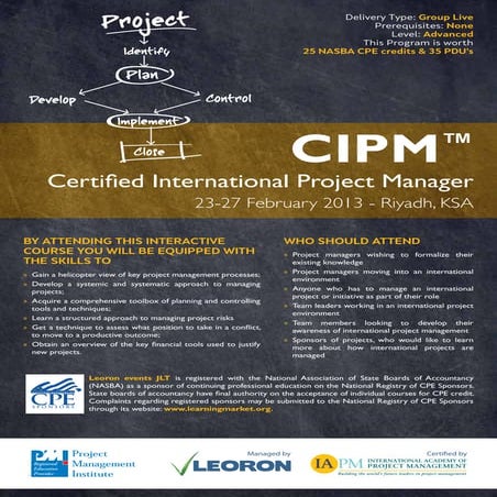 CIPM™ Certified International Project Manager  / Riyadh 23–27 February, 2013