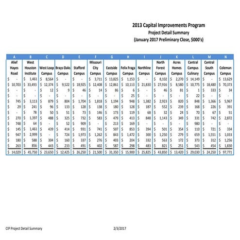 CIP project detail summary - jan. 2017