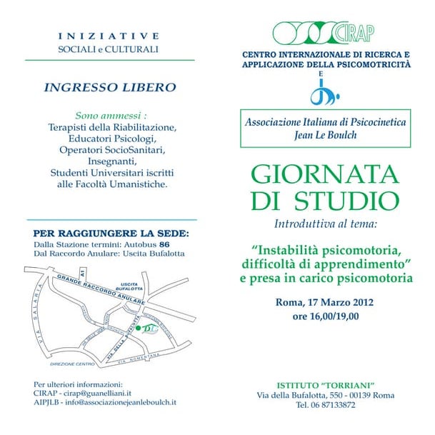 Roma, 17 marzo. Instabilità psicomotoria, difficoltà di apprendimento