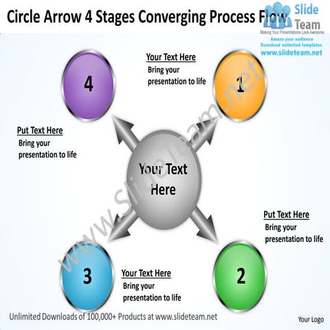 Circle arrow 4 stages converging process flow charts and power point templates