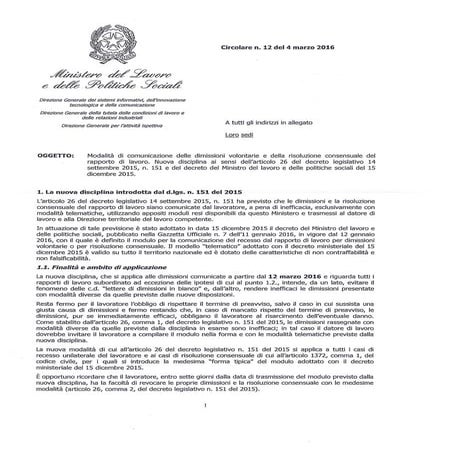 Circolare dimissioni telematiche