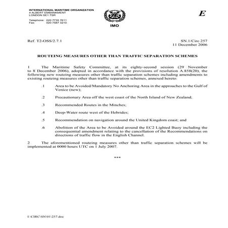 Circolare IMO SN.1/Circ.257 - 11 dicembre 2006