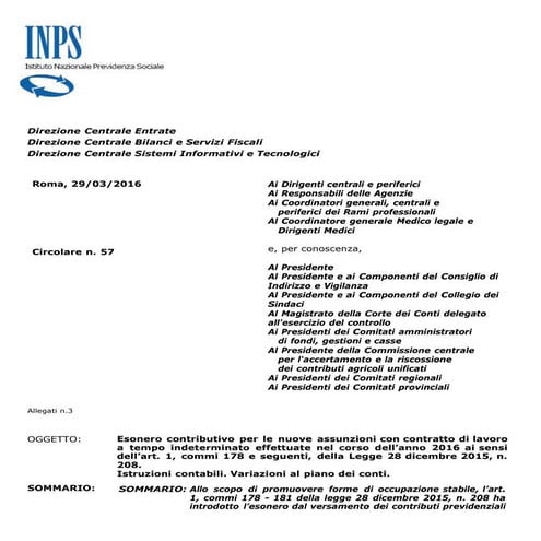 Circolare inps 2016 esonero contributivo